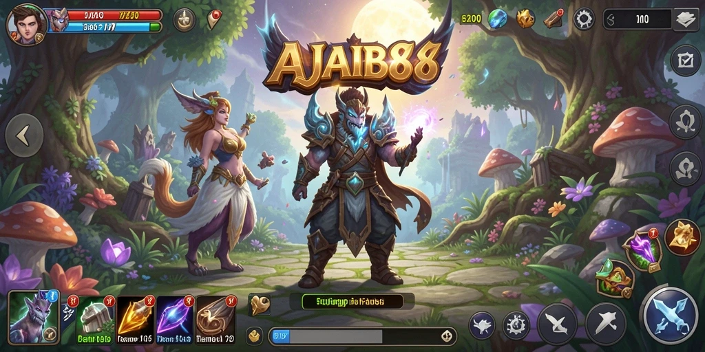 Screenshot AJAIB88 menampilkan karakter dalam aksi pertempuran melawan monster.