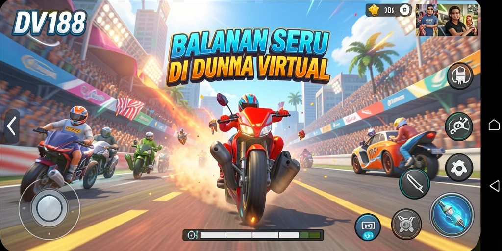 Tampilan gameplay balapan DV188 dengan mobil yang memukau.