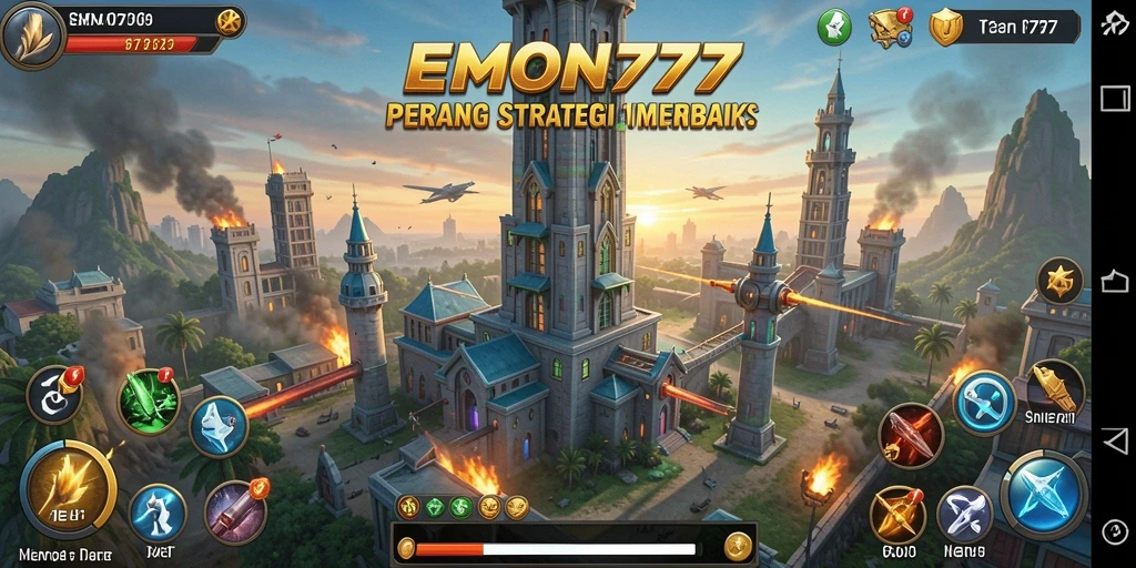 Tampilan gameplay seru dari EMON777 dengan menara menakjubkan.