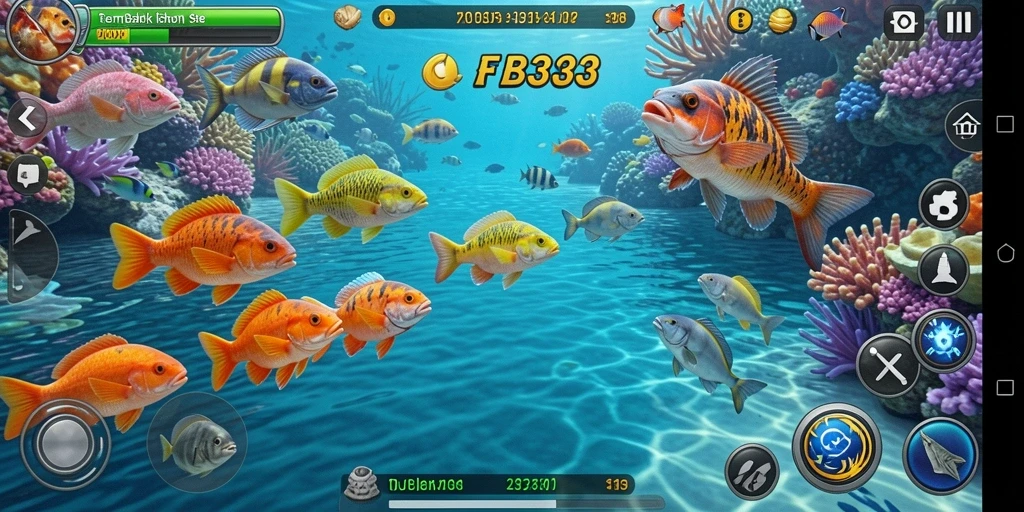 Tangkapan layar menampilkan gameplay seru dalam FB333 dengan berbagai ikan.