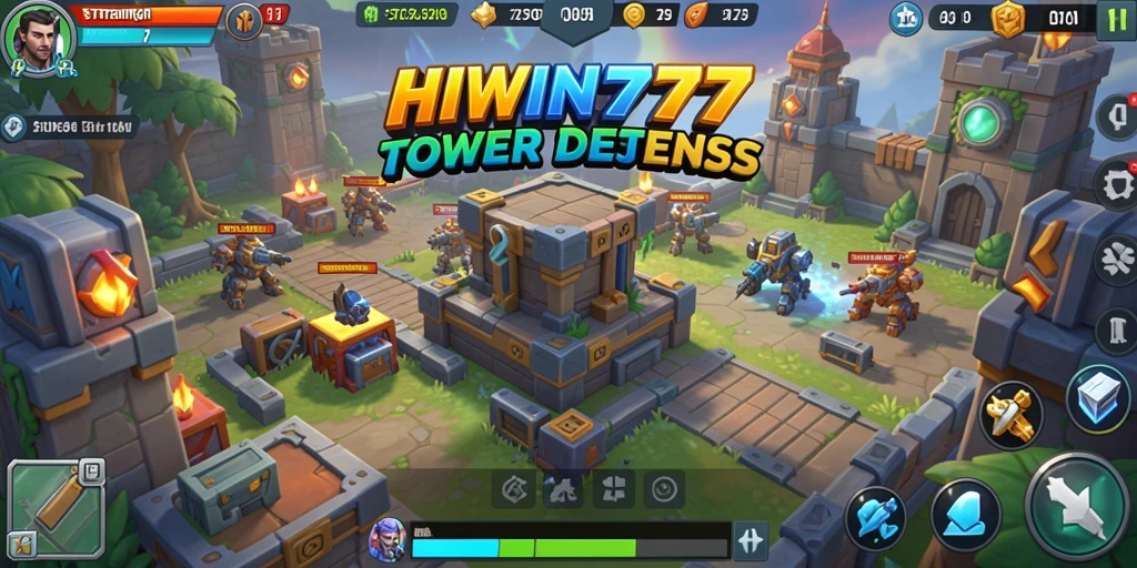 Tangkapan layar gameplay HIWIN777 menampilkan menara yang berfungsi untuk melindungi kerajaan.