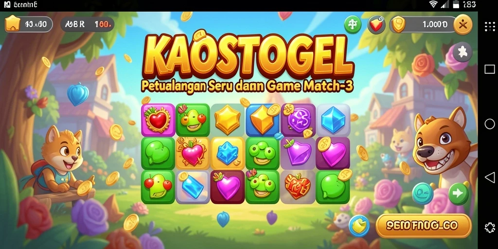 Tampilan gameplay KAOSTOGEL dengan kombinasi warna-warni yang menarik.