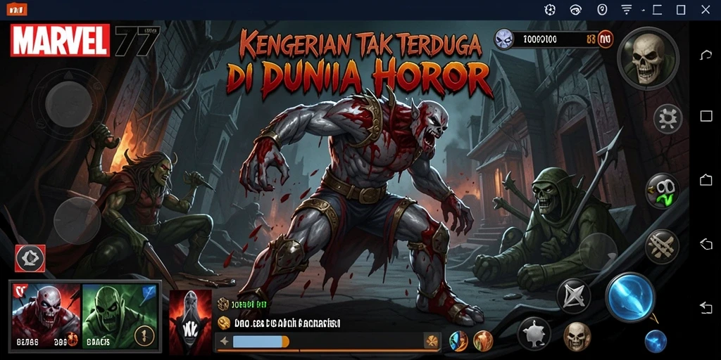 Screenshot gameplay MARVEL77 menampilkan suasana horor yang mencekam.