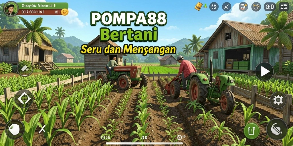 Screenshot gameplay <strong>POMPA88</strong> yang menampilkan kebun yang subur dan hewan peliharaan.